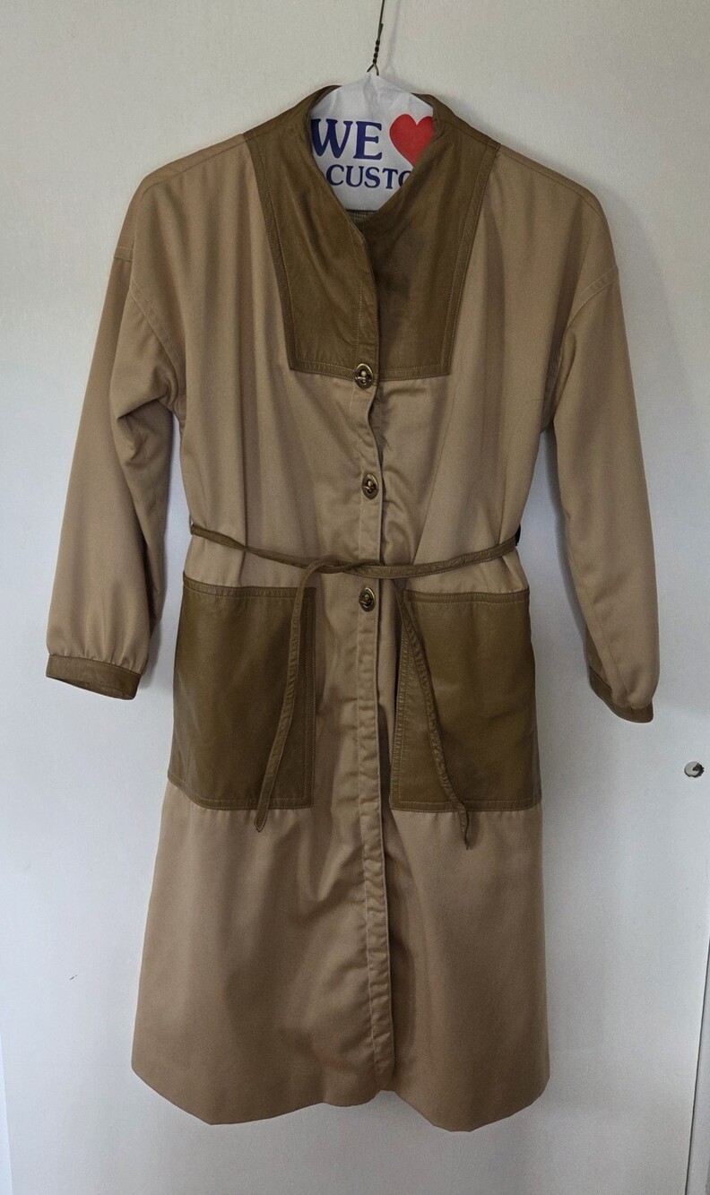Vintage 60s 70s Bonnie Cashin Sills Gold Turn Lock Leather & Canvas Coat Jacket